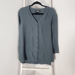 Eileen FIisher Womens Size 1 (1x) Button Down Gray Blue 100% Rayon Top